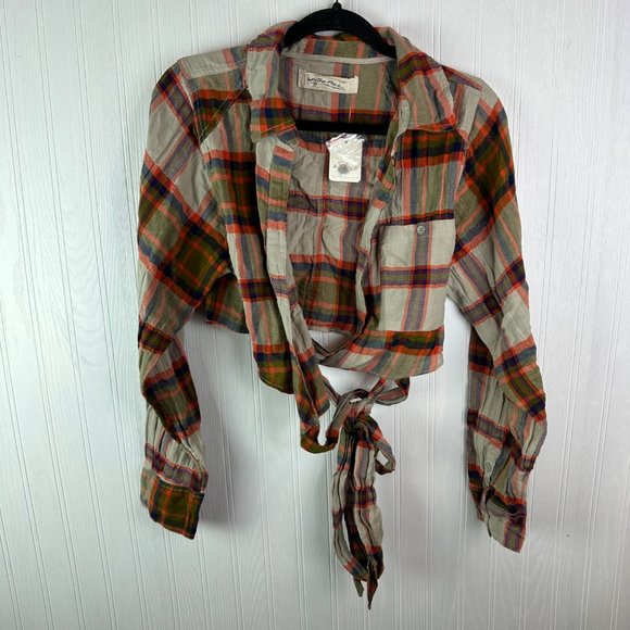 We The Free One Way Plaid Wrap Shirt By Free People Size Medium NWT - Picture 1 of 7